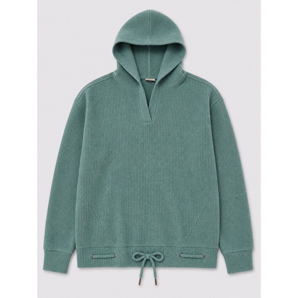 Freely Kids Ribbed Knit Cinch Waist Hoodie Teal Blue Green Size Large